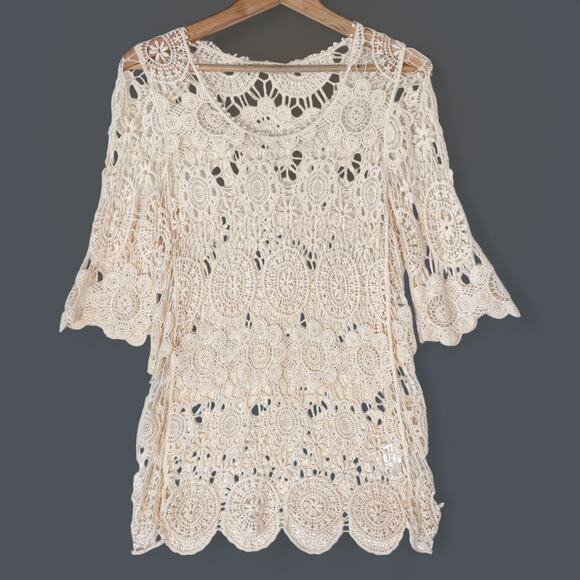 VTG Y2K Moon‎ River Crochet Top Women's M Boho Coachella Western Coastal Cowgirl - Picture 2 of 7
